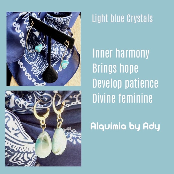 Turquoise drops big bohemian hoop earrings chunky /protection and peace - Picture 4 of 6